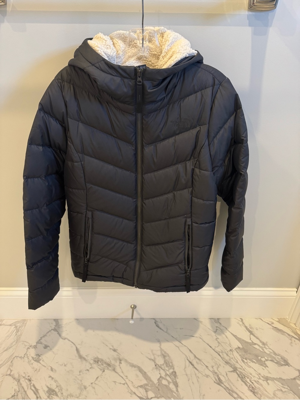 The North Face Women's Black Puffer Jacket with Cream Sherpa Lining